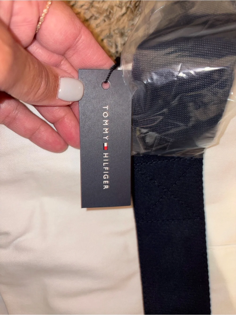 Tommy Hilfiger White and Navy Canvas Duffel